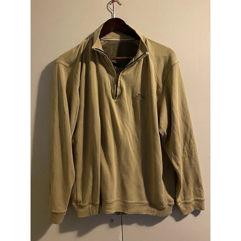Tommy Bahama 1/4 Zip Pullover Tan Sweatshirt Pima Cotton Size M